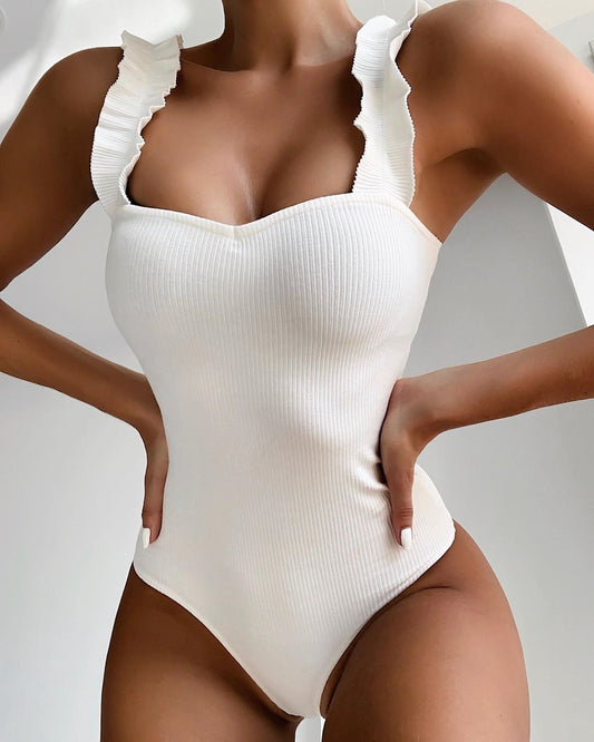 New Sexy One Piece Swimsuit Women Ruffle Swimwear Bodysuit Swimsuit Push Up Monokini Solid Bathing Suits Summer Beach Wear