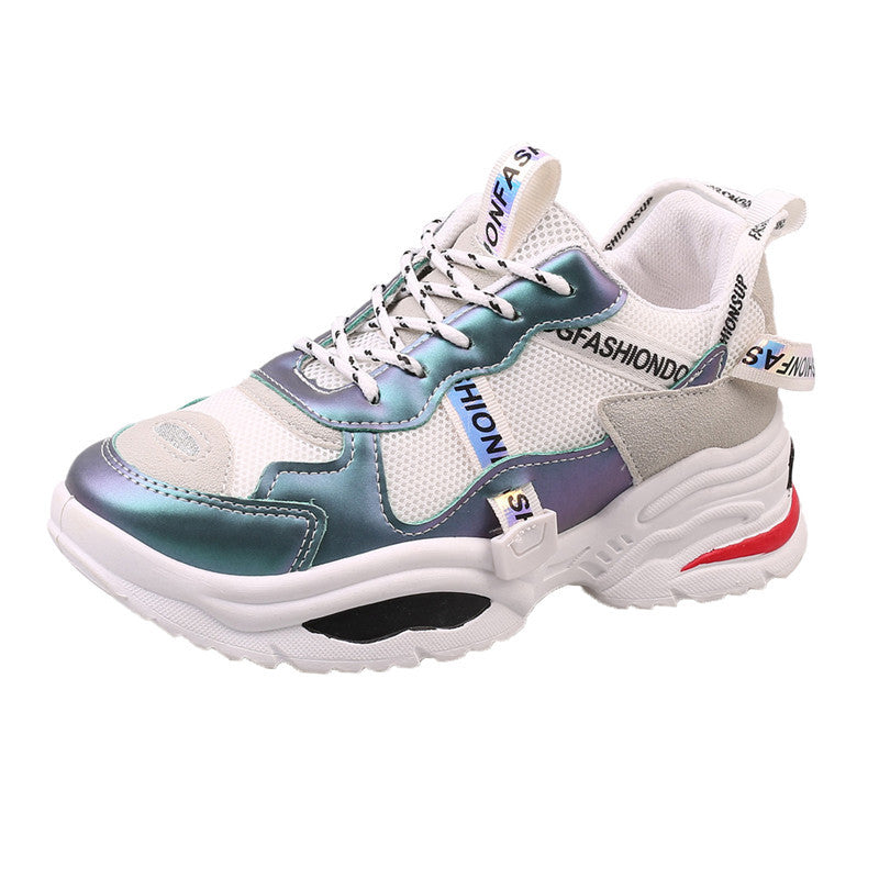Cross-Border 42 Large Size Women'S Shoes Autumn New Mesh Fabric Color Matching Old Shoes Student Platform Casual Sports Shoes Trend