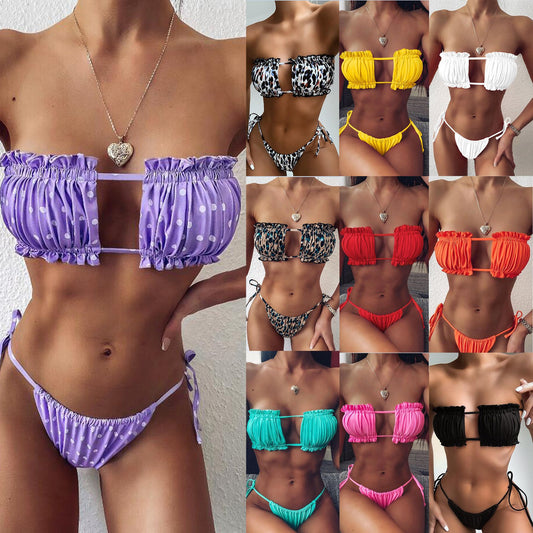 Swimsuit Amazon AliExpress Multicolor Sexy Pleated Hollow Bikini Foreign Trade Bikini