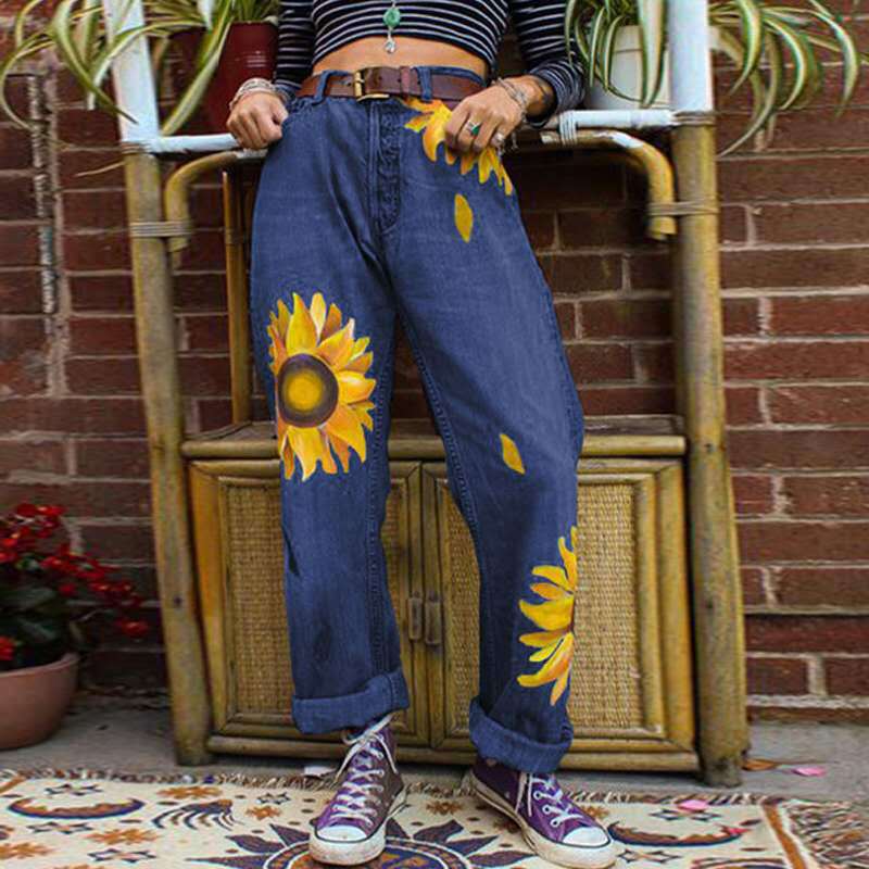 Women's Sunflower Printed Washed Jeans