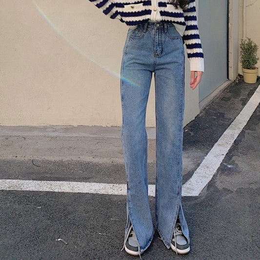 Women's Korean Style High-waisted Wide-leg Jeans
