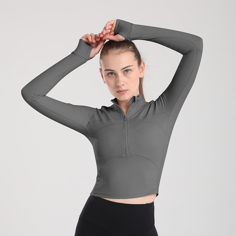 Thin Yoga Clothes Handsome Top Half Zipper Tight Stretch And Quick-drying