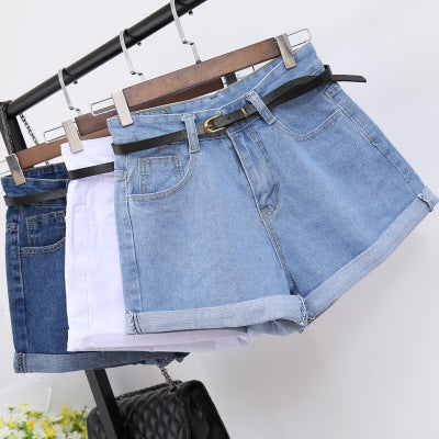 High-Waisted Denim Shorts Women's Loose Crimping Large Size Thin A Word Wide Legs