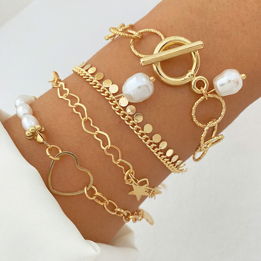 Fashion Pearl Metal Gold Bracelet