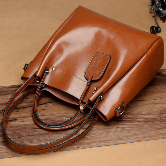 Women's Fashion Simple Portable Oil Wax Cattle Leather Bag