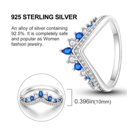 925 Sterling Silver Ring Blue Zircon