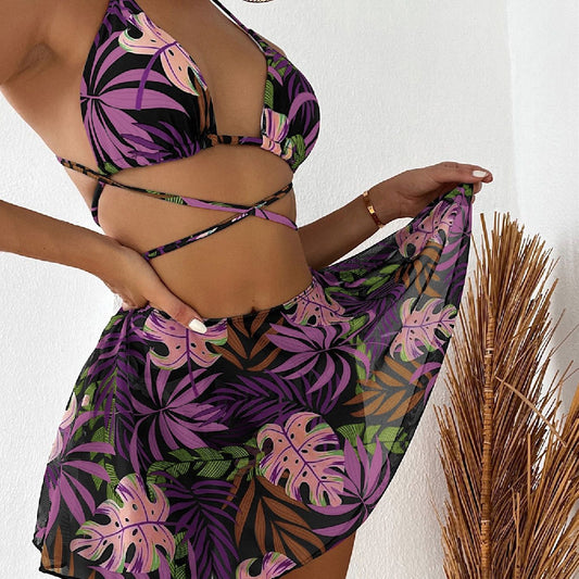 Leaf Print Bikini Women's Three-piece Two-piece Swimsuit
