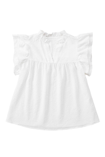 White Basic Textured Tiered Ruffle Sleeve Blouse for Women