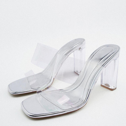 Women's Silver Transparent Crystal High Heels