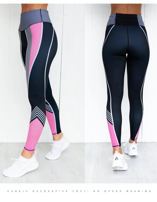 Colorblock 3D Digital Printing Sports Tight Fitness Polyester Pants