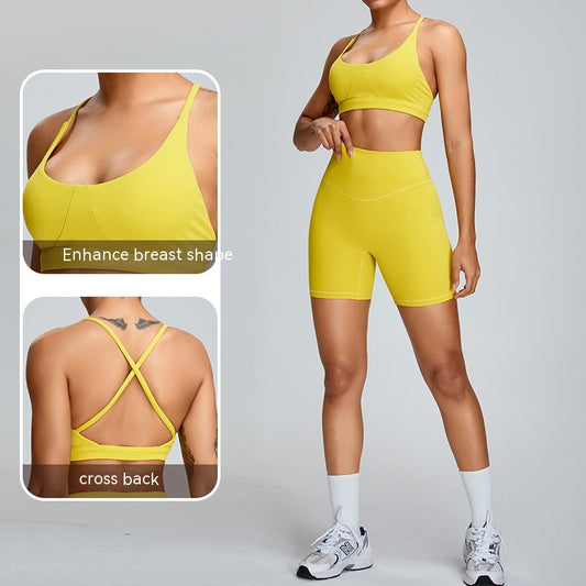 Women's Fashion Belly Contracting Hip Lifting Yoga Shorts Suit