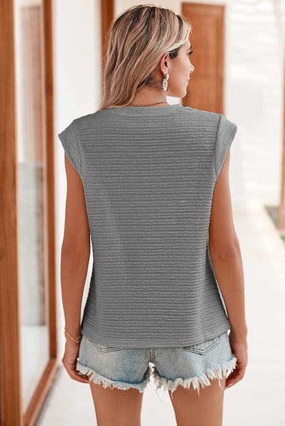 Dark Green Casual Solid Color Textured Sleeveless Shirt