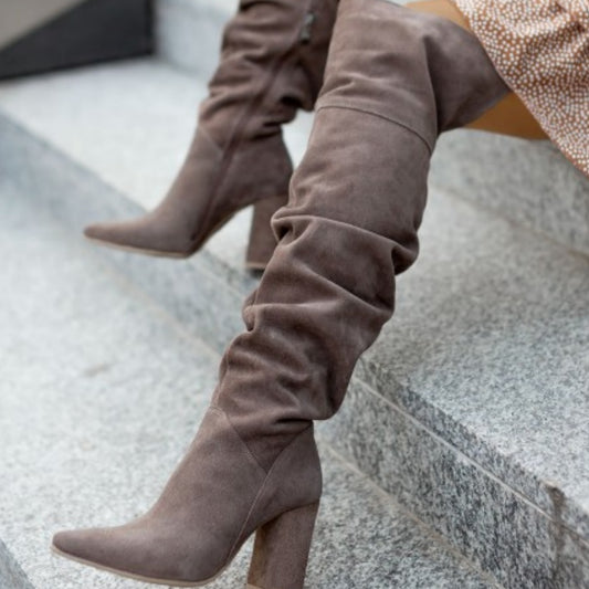 Fall Winter Fashion High Heel Pointed Toe Suede Women's Over-the-knee Boots