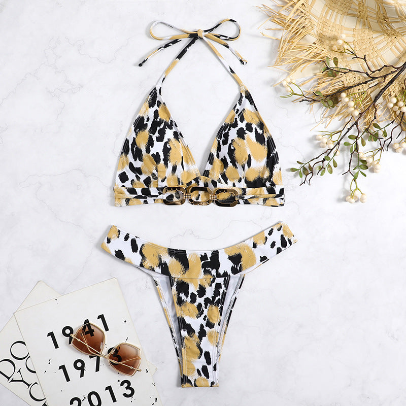 Sexy Leopard Print Split Swimsuit Bikini