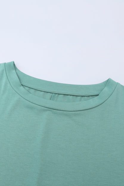 Green Plain Pocket Loose Tunic Long T-Shirt