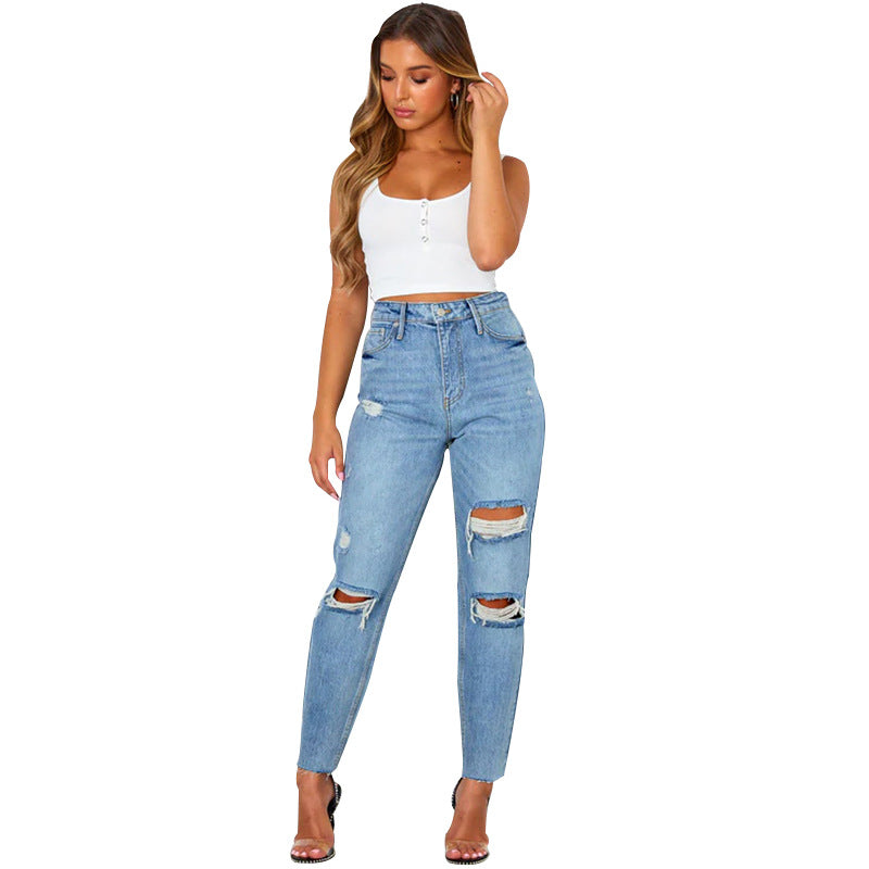 Women's Fashion Washed Blue Jeans