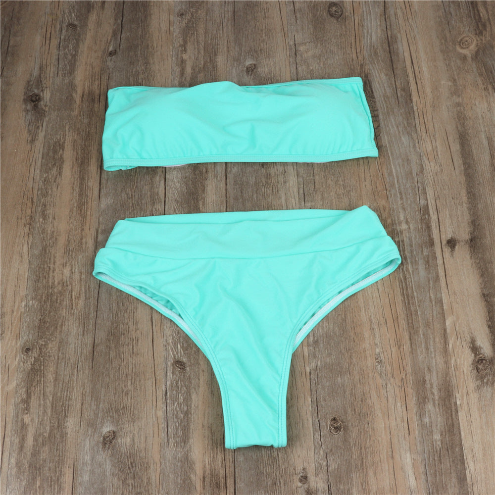 High waist solid color bikini
