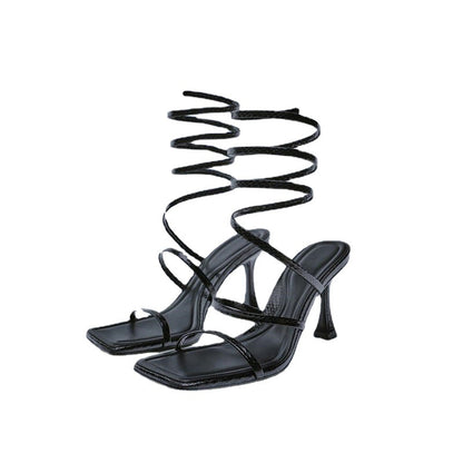 Women's Shoes Black Gold Spiral Strap Fashion High Heel