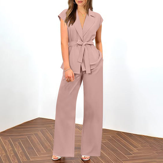 Suit Women's Fashion Solid Color Wide-leg Pants Two-piece Set