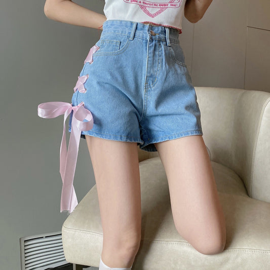 Girl's Lace-up Jeans Summer Wide Leg