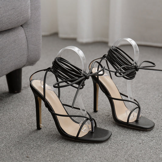 Flip-toe Square Toe Strap Roman Shoes Plus Size High Heel Sandals