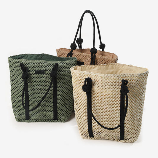 Simple Large Capacity One Shoulder Hollow Out Woven Bag