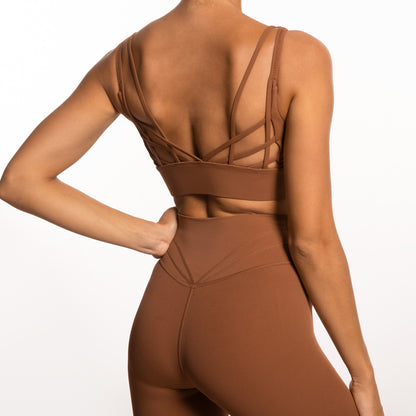 Autumn And Winter Nylon Nude Yoga Suit Suit With Thin Shoulder And Back Bra