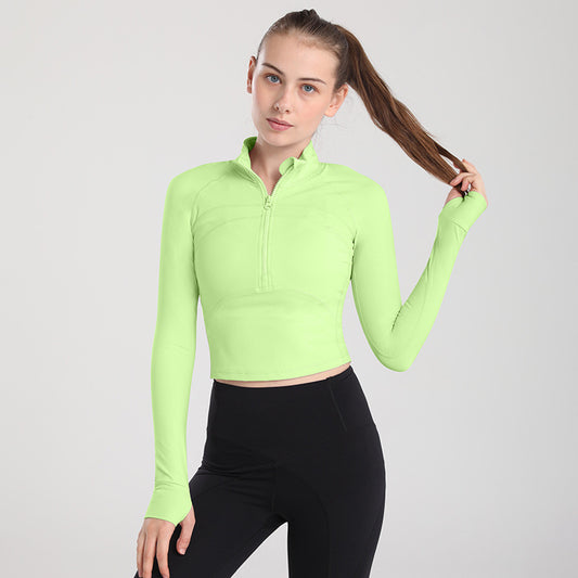 Thin Yoga Clothes Handsome Top Half Zipper Tight Stretch And Quick-drying