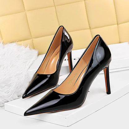 High-heel Glossy Patent-leather Pointed-toe Shoes