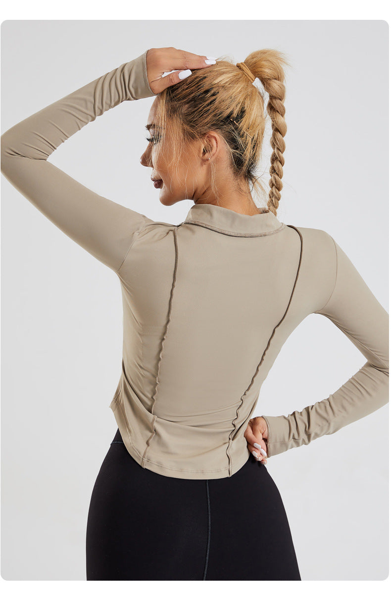 Lapel Yoga Clothes Long Sleeve Women's Zipper Jacket