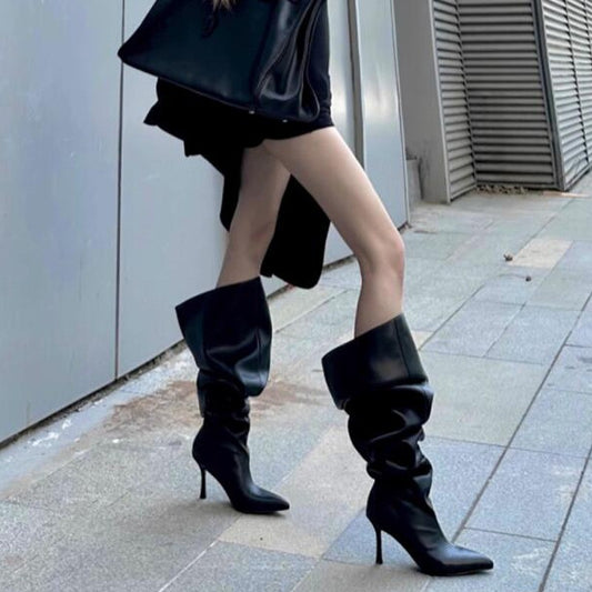 Women's Zipper Pleated Over The Knee Boots