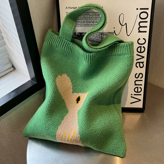 New Wool Bag Women's Large Capacity Knitted Handbag Cute Rabbit Commuter Shoulder Bag