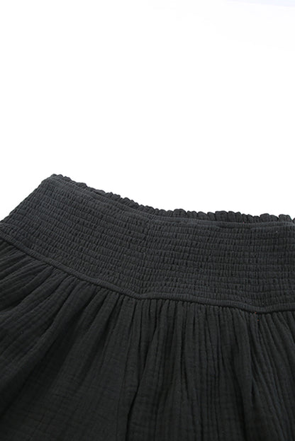 Black Basic Smocked High Waist Ruffle Shorts