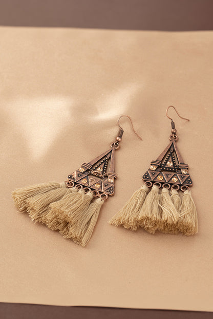 Brown Boho Triangle Metal Tasseled Dropping Earrings