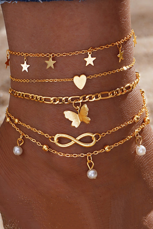 Gold Pearl Butterfly Multi Layer Pendant Bracelets