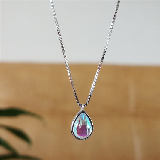925 Silver Necklace Female Ins Simple Aurora Gradient Moonstone